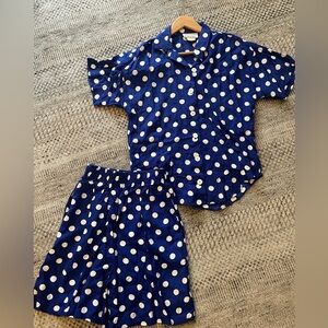 Vintage 2 piece Navy Polka Dot Women's top & shorts
